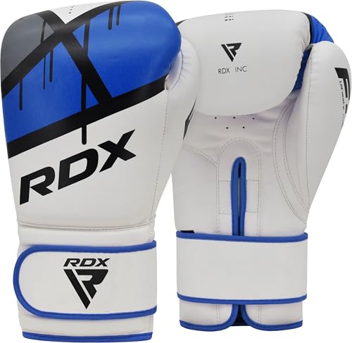 RDX Boxhandschuhe Muay Thai Boxsack Training Sparring Kickboxen Sandsack Maya Hide Leder Boxing Gloves, Blau, 14 oz von RDX