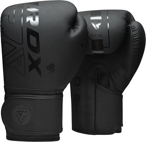 RDX Boxhandschuhe, Muay Thai Kickboxen Sparring, Maya Hide Leder Kara Boxing Gloves Männer Damen, Boxsack Punchinghandschuhe, Kickboxhandschuhe MMA Kampfsport Training Schwarz Adult 8 10 12 14 16oz von RDX