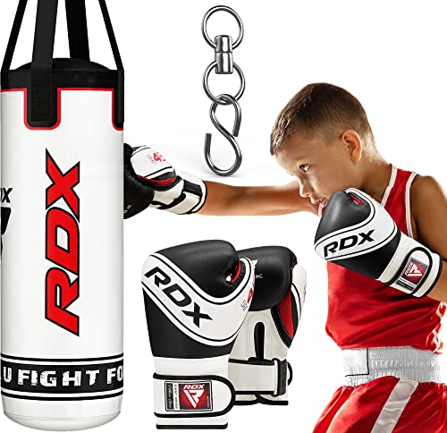 RDX Boxsack Kinder mit 6oz Handschuhe, 2FT Gefüllt Schwere Kickboxen Kids Punch Bag Set, Maya Hide Leder, MMA Boxen Muay Thai Kampfsport Karate Training, punchingsack Junior Geschenk von RDX