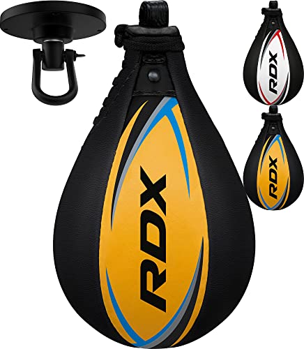 RDX Boxbirne Erwachsene Leder Set, Speedball Hängend Mit Halterung, Profi Punchingball Boxing Speed Bag, Geschwindigkeit Ball Boxen Training Trainingsgeräte von RDX