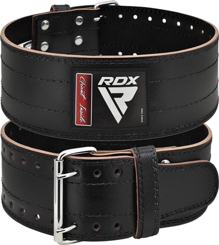 RDX 4” Gewichthebergürtel Leder, IPL USPA Genehmigt, 12 Verstellbar Löcher 6mm Trainingsgürtel Schnalle, Powerlifting Fitness Krafttraining Gürtel Bodybuilding, Gewichtheben Gepolstert, Männer Damen von RDX