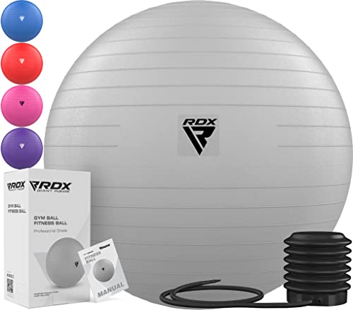 RDX Gymnastikball Extra Dicker PVC Sitzball, Yoga Pezziball Fitness Pilates Balance Ball Stuhl, Anti-Berst Stabilitätsball mit Luftpumpe Schwangerschaft Büro Core Hause Fitnessstudio Training 250 kgs von RDX