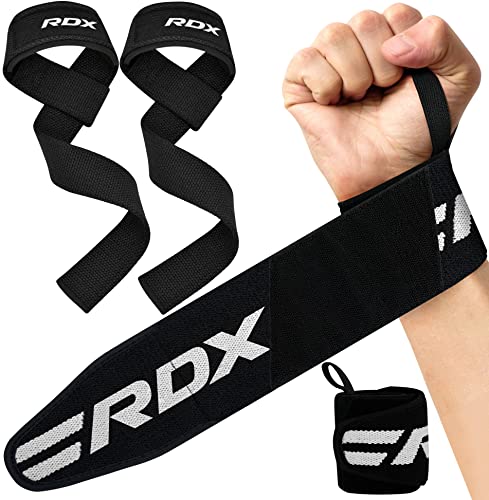 RDX Handgelenk Bandagen Mit Zughilfen Krafttraining, 60CM, 5mm Gepolstert Gewichtheben Handgelenkschutz und 45cm Gym Bandage Wrist Wraps Straps zum Fitness Weightlifting Kreuzheben, Männer Frauen von RDX