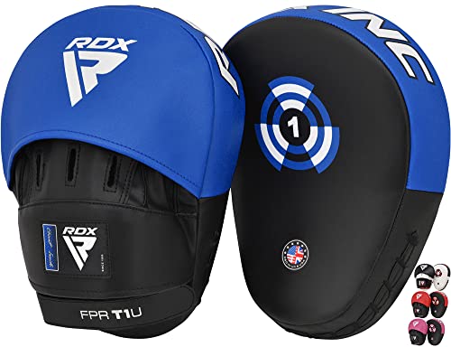 RDX Handpratzen Kampfsport Boxen MMA Training, Maya Hide Leder, Boxpads Schlagpolster Kickboxen Boxpratzen Weiß Schwarz, Trainerpratzen Handschlagpolster Boxing Pad, Schlagkissen Taekwondo Muay Thai von RDX