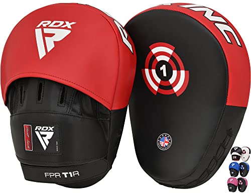 RDX Handpratzen Kampfsport Boxen MMA Training, Maya Hide Leder, Boxpads Schlagpolster Kickboxen Boxpratzen Weiß Schwarz, Trainerpratzen Handschlagpolster Boxing Pad, Schlagkissen Taekwondo Muay Thai von RDX