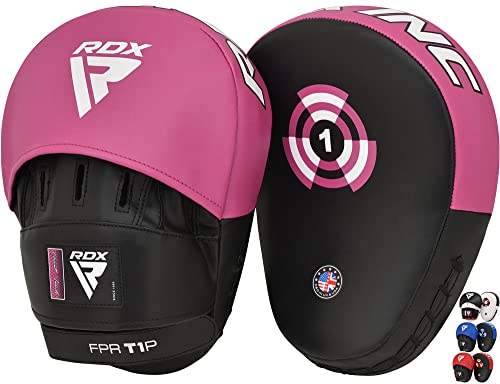 RDX Handpratzen Kampfsport Boxen MMA Training, Maya Hide Leder, Boxpads Schlagpolster Kickboxen Boxpratzen Weiß Schwarz, Trainerpratzen Handschlagpolster Boxing Pad, Schlagkissen Taekwondo Muay Thai von RDX