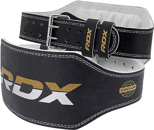 RDX 6 Zoll Gewichthebergürtel Schnalle Leder Fitness-Gürtel Geeignet Für Bodybuilding, Gewichtheben & Krafttraining, Schwarz, Gr.- M von RDX