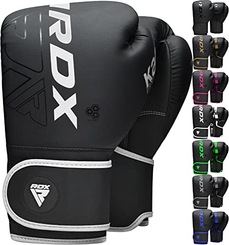 RDX Kinder Boxhandschuhe für Muay Thai Kickboxen Sparring, Maya Hide Leder Kara Junior Boxing Gloves, Sandsack Boxsack Punchinghandschuhe, Kickboxhandschuhe MMA Kampfsport Training Schwarz 6oz von RDX