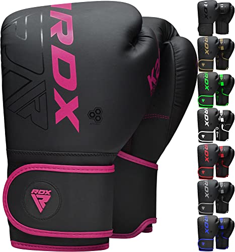 RDX Kinder Boxhandschuhe für Muay Thai Kickboxen Sparring, Maya Hide Leder Kara Junior Boxing Gloves, Sandsack Boxsack Punchinghandschuhe, Kickboxhandschuhe MMA Kampfsport Training Schwarz 6oz von RDX