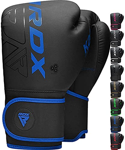 RDX Kinder Boxhandschuhe für Muay Thai Kickboxen Sparring, Maya Hide Leder Kara Junior Boxing Gloves, Sandsack Boxsack Punchinghandschuhe, Kickboxhandschuhe MMA Kampfsport Training Schwarz 6oz von RDX