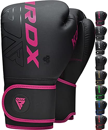 RDX Kinder Boxhandschuhe für Muay Thai Kickboxen Sparring, Maya Hide Leder Kara Junior Boxing Gloves, Sandsack Boxsack Punchinghandschuhe, Kickboxhandschuhe MMA Kampfsport Training Schwarz 6oz von RDX