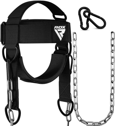 RDX Kopftrainer Männer Nackentrainer Hals mit Lang Stahl Kette Karabinerhaken verstellbar Neoprene gepolstert Head Harness Neck Training Gewichtheben Kraftsport Kampfsport Kopf Geschirr Krafttraining von RDX