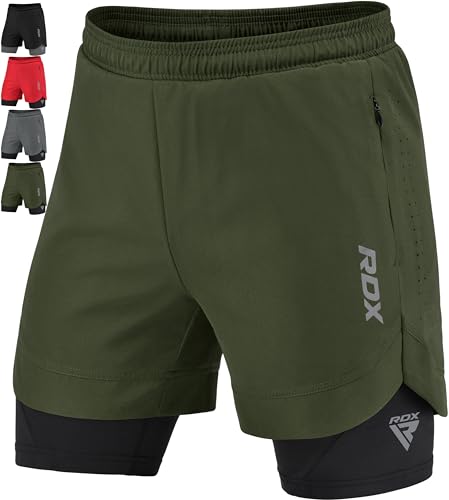 RDX Laufhose Herren, Atmungsaktiv Kompressions Schnelltrocknend Sport Trainingsshorts mit 2 Zipper und 2 Telefon Tasches, Am Besten Kurz für Fitness, Workout, Joggen, Schwimmen, Radfahren, Yoga von RDX