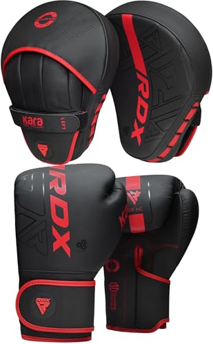 RDX Boxhandschuhe und Pratzen Set, Kampfsport Handpratzen, Muay Thai Boxpratzen Mitts, MMA Training Boxen Pads, Sparring Schlagpolster, Kickboxen Schlagkissen, Haken und Jab Boxpads (MEHRWEG) von RDX