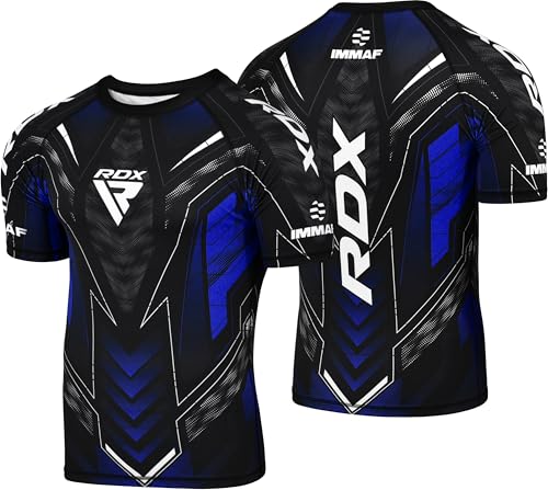 RDX Rash Guard, IMMAF genehmigt Camisa de compresión, Halbe Ärmel, Atmungsaktives Oberteil mit sportlicher Passform für MMA, Muay Thai, Kickboxen, Sparring und Grappling von RDX