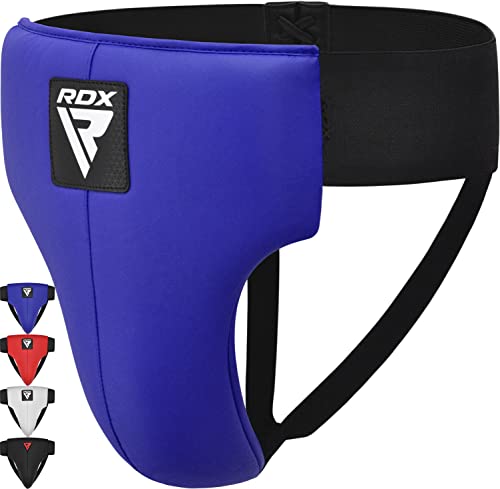 RDX Tiefschutz Herren Kampfsport Boxen, Genehmigt SATRA, Maya Hide Leder,Hodenschutz Manner MMA Kickboxen Unterleibschutz Handball Muay Thai, Groin Guard Zubehör,Tiefenschutz Taekwondo (Blau, X-Lage) von RDX