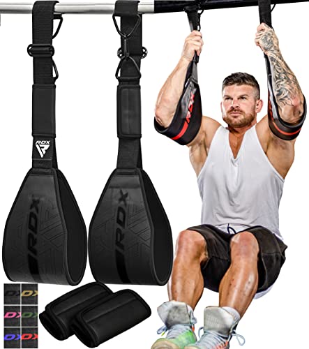 RDX bauchmuskelschlaufen, Maya Hide Leder Gepolstert AB Straps D-Ring für Bauchübungen Trainingseinheiten Klimmzüge Fitness Gym beinheben, Männer und Frauen armschlaufen Training schlaufen Schlinge von RDX