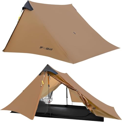 RDYMONKEY Lanshan 1-Personen-Zelt oder Lanshan 2-Personen-Zelt, 3FULGear ultraleichtes Campingzelt, 3/4 Saison wasserdichtes Profi-Wanderzelt, 15D Profi-Campingzelt (2 Person –3 Jahreszeiten – Khaki) von RDYMONKEY