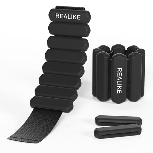 REALIKE Ankle Weights for Women Wrist Leg Adjustable Weighted Wristband for Pilates Yoga Walking Aerobics 2 Pieces in Set 1lb(453.5g) Per Piece (Schwarz) von REALIKE