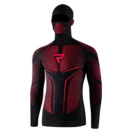 REBELHORN Therm II 2IN1 Motorrad Funktionsshirt mit Sturmhaube Langarm Herren Thermoaktive Bekleidung Ultraleicht und Zart für kalte Tage von REBELHORN