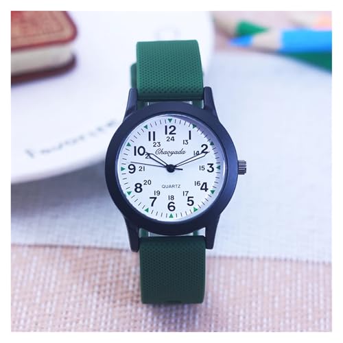 RECORD BREAD 2025 Stil Kinder Jungen Mädchen Einfache 24 Stunden Leuchtzeiger Sport Silikonarmband Uhren Geleefarben Quarz-Armbanduhren(Dark Green) von RECORD BREAD