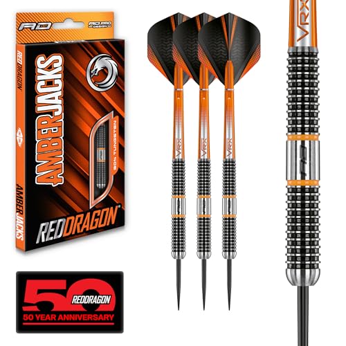 RED DRAGON Darts – Amberjack 18 Serie 24g Stahlspitze Dart-Set mit Dart Flüge und Dart Schäften von RED DRAGON