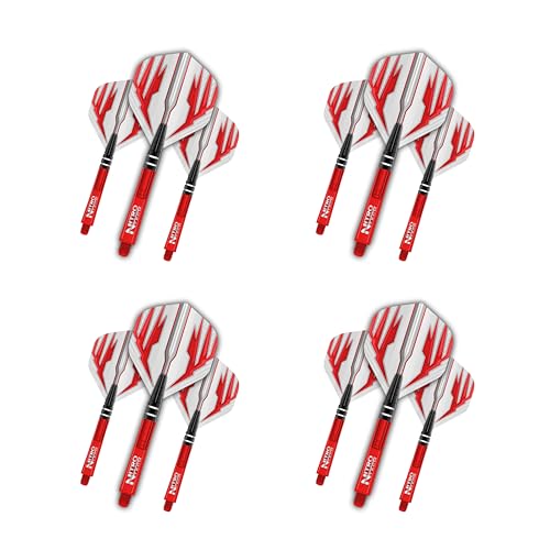 RED DRAGON Dart Flight and Schäfte Kombi Rot - 4 Sätze Standardflüge und 4 Sätze Medium Nitrotech Schäfte pro Packung von RED DRAGON