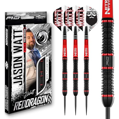 RED DRAGON Darts – Professioneller Spieler – Jason Watt 22g - 90% Wolfram Stahlspitze Dart-Set mit Dart Flüge und Dartschäfte von RED DRAGON