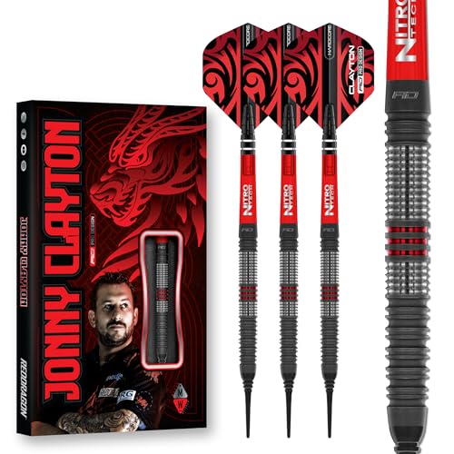 RED DRAGON Darts – Professioneller Spieler - Jonny Clayton Hiraeth - 90% Wolfram - 18g Fass / 20g Volles Gewicht Weiche Spitze Dart-Set mit Dart Flüge und Dartschäfte von RED DRAGON