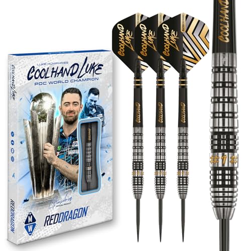 RED DRAGON Darts – Professioneller Spieler – Luke Humphries Coolhand Prestige 24g - 90% Wolfram Stahlspitze Dart-Set mit Dart Flüge und Dartschäfte von RED DRAGON