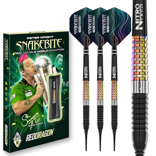 RED DRAGON Darts – Professioneller Spieler - Peter Wright Snakebite Corra - 90% Wolfram - 18g Fass / 20g Volles Gewicht Weiche Spitze Dart-Set mit Dart Flüge und Dartschäfte RED DRAGON Darts – Professioneller Spieler - Peter Wright Snakebite Corra - 90% Wolfram - 18g Fass / 20g Volles Gewicht Weiche Spitze Dart-Set mit Dart Flüge und Dartschäfte von RED DRAGON