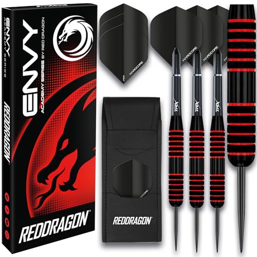 RED DRAGON Envy 22g Professional Brass Steeltip Black and Red Darts Set with Flights, Shafts (Stems) and Wallet von RED DRAGON