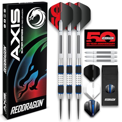 RED DRAGON Evos: 24 Gram Blau Tungsten Dartpfeile Profi Steel Darts Set mit Flights, Schäfte and Brieftasche von RED DRAGON