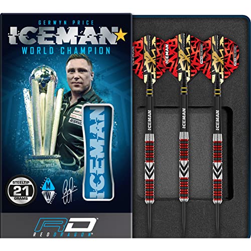 RED DRAGON Gerwyn Price Iceman Firebird 21 Gramm Premium Wolfram Darts Set mit Flüge und Stielen von RED DRAGON