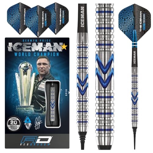 RED DRAGON Gerwyn Price Iceman Midnight Edition 20 Gramm Premium Wolfram Softip Dart Set mit Flüge und Schäften von RED DRAGON