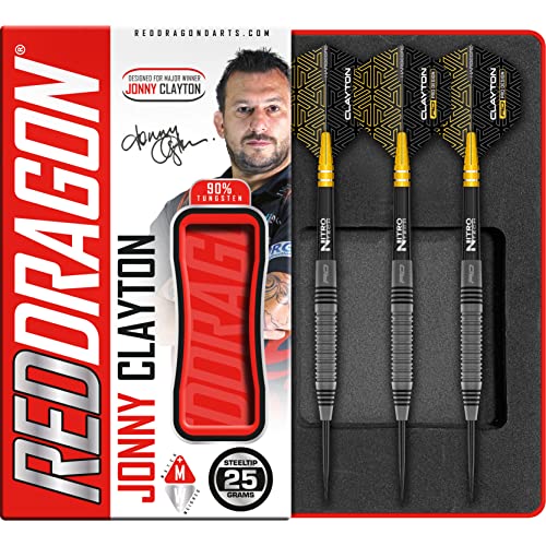 RED DRAGON Jonny Clayton Oxide Auflage 25 Gramm Premium Tungsten Darts Set mit Flights und Stielen von RED DRAGON