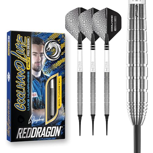 RED DRAGON Luke Humphries TX1 18 Gramm Premium Wolfram Softip Dart Set mit Flüge und Schäften von RED DRAGON