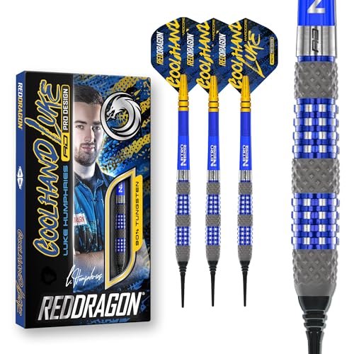 RED DRAGON Luke Humphries TX2 Atomised 18 Gramm Premium Wolfram Softip Dart Set mit Flüge und Schäften von RED DRAGON