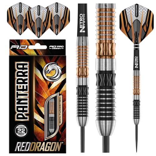 RED DRAGON Panterra 22 Gramm Premium Wolfram Steeltip Dart Set mit Flights und Schäften von RED DRAGON