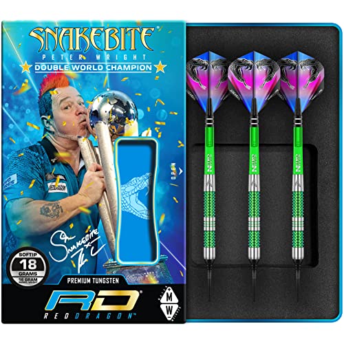 RED DRAGON Peter Wright Snakebite Mamba 18g Fassgewicht, 20g Gesamtgewicht Softip Tungsten Darts mit Flights und Schäfte von RED DRAGON