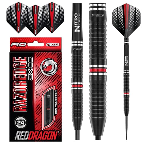 RED DRAGON Razor Edge ZX-95-24 Gramm Dartpfeile Tungsten Profi Steel Darts mit Flights und Schäfte von RED DRAGON