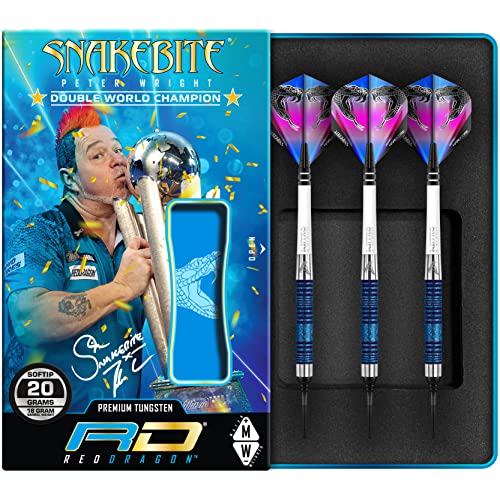 Snakebite Euro 11 blau Element WM-Sonderedition 20g Wolfram Darts Set mit Flights und Schäfte von RED DRAGON