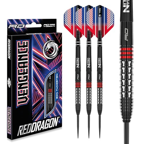 RED DRAGON Vengeance Red 22 Gramm Premium Wolfram Steeltip Dart Set mit Flights und Schäften von RED DRAGON