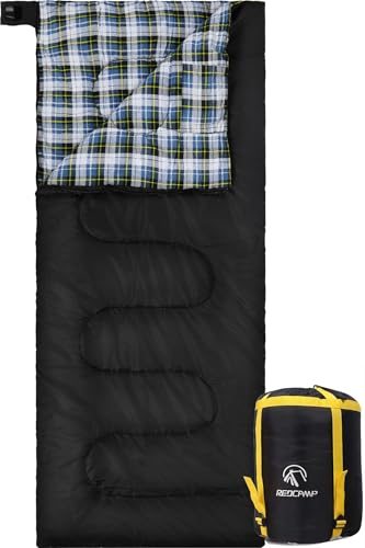 REDCAMP Baumwoll-Flanell-Schlafsack für Camping, Rucksackreisen, Erwachsene, kaltes Wetter, warmer und bequemer Umschlagschlafsack mit Kompressionssack, schwarz, mit 90 kg Füllung (190,5 x 83,8 cm) von REDCAMP