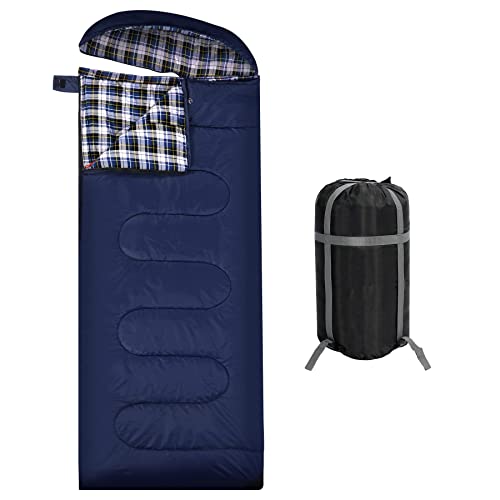 REDCAMP Schlafsack für Erwachsene mit abnehmbarem Kissen, Baumwollschlafsack mit Kapuze für 3-4 Jahreszeiten, Winter, kaltes Wetter, Camping, Angeln, Marineblau, 0,9 kg von REDCAMP