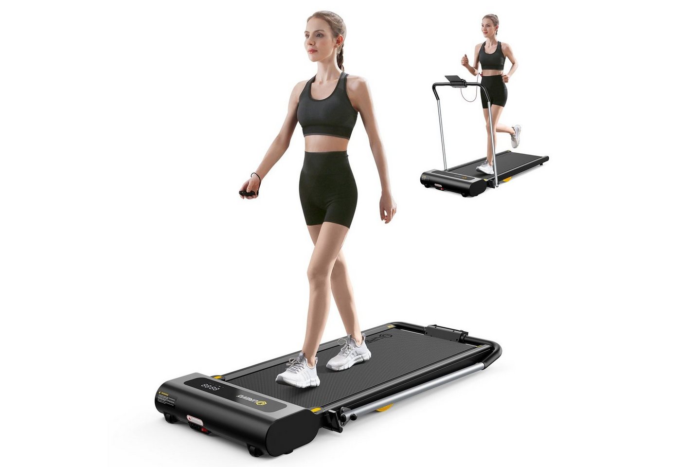 REDOM Laufband Profi Elektrisches Laufband Fitness Treadmill Sports Zuhause 1-12 km/h (8 Silikon-Stoßdämpfer und 2 zusätzliche weiche Gummikissen, UREVO, Trainingspfade mit Fernbedienung und LCD-Display), Walking pad für Zu hause mit doppelter Stoßdämpfung von REDOM