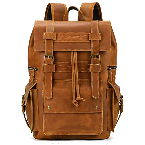 REDSNHH Corsehild Leder-Rucksack, Vintage-Rucksack, Laptoptasche, lässiger Tagesrucksack, College-Büchertasche, bequem, leicht, für Reisen, Wandern/Picknick für Herren, 45 x 33 x 16 cm von REDSNHH