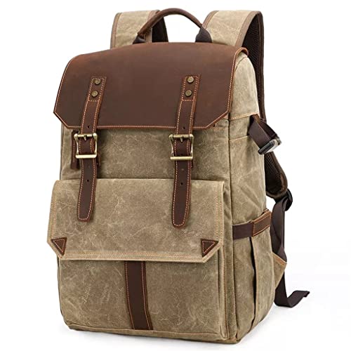 REDSNHH Retro Batik wasserdichtes Canvas-Kamera-Video-Rucksack mit großer Kapazität für Reisen, lässige DSLR-Fotografie-Schultertasche für Herren, Stativtasche (Farbe: Khaki, Größe: 31 x 18 x 45 cm) von REDSNHH