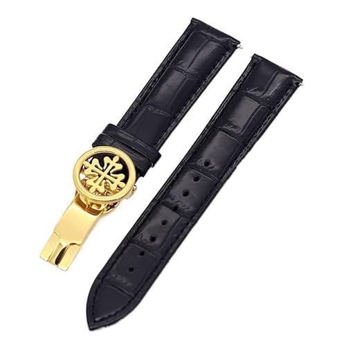 REDSNHH Uhrenarmband aus echtem Leder, 19 mm, 20 mm, 22 mm, Uhrenarmband für Patek Philippe Wath Armbänder mit Edelstahl-Faltschließe, für Herren und Damen von REDSNHH