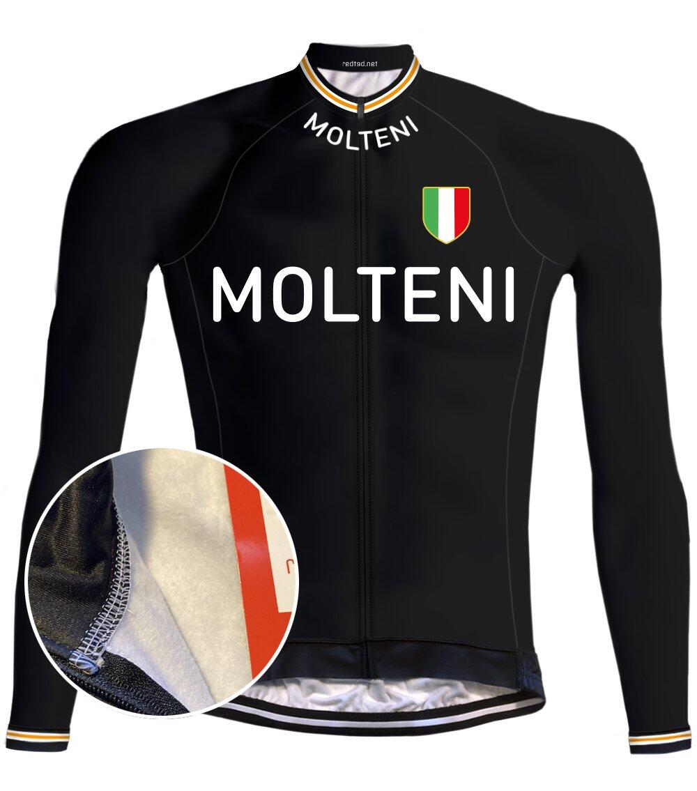 Camiseta de ciclismo retro Molteni Negra (Fleece) - REDTED von REDTED